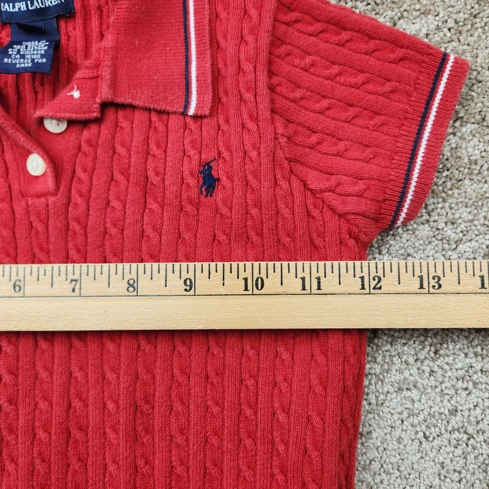 Ralph Lauren Kids Red Cable Knit Short Sleeve Polo Sweater Size 5 Tipped Collar
